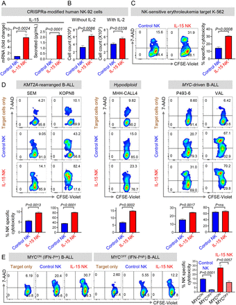 IL-15 secreted NK-92 cells can effectively slow down the development of B-ALL overexpressing MYC